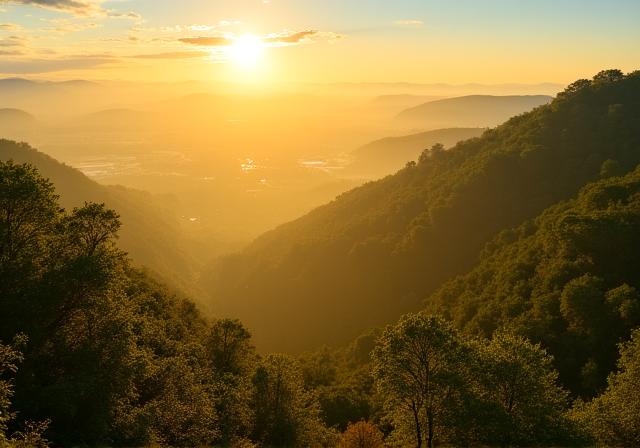 Blick auf den Wiener Grüngürtel bei Sonnenuntergang